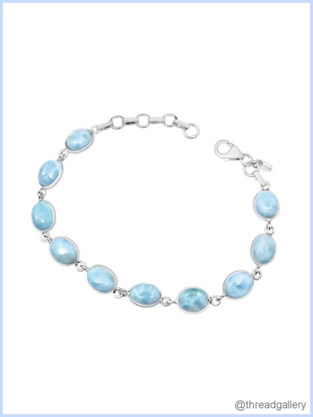 925 Sterling Silver Natural Larimar Link Tennis Bracelet 8 Inch